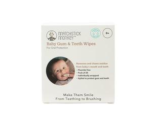 Matchstick Monkey Baby Gum & Teeth Wipes, Gently Remove Milk Sugars & Residue, On-the-go Oral Hygiene, Flouride-Free, Prevent Plaque Buildup, 0 Months +, Pack of 25