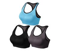 Matchstick Women's Racerback Sports Bra for Yoga Workout Gym #001(1 Pack of 3(Black-Grey Brown-Sky Blue),M)