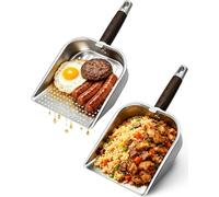 Matchwaves Griddle Scoop for Blackstone with a Any-Edge Hook, Stainless Steel Griddle Portable Food Mover for Stir Fry and Move Food, Classic & Sifting Grill Shovel, 2 Pack