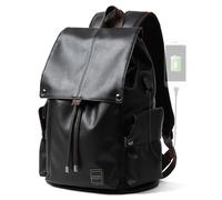 MATE ELAN Black Leather Laptop Backpack For Men Travel Backpack Large Vintage backpack Waterproof Work College computer Backpack Business, Cooler Black, L, Laptop Leather Backpack for Man Women