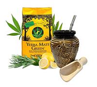 Mate Green Cannabis Yerba Mate Tea Set | Natural Strong Energy Drink | Mate Tea Complete Set | Begginer's Kit | Yerba Mate GREEN CANNABIS Booster 400g|Ceramic Bird Cup Gourd 300ml | Stainless Bombilla