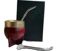 Mate Imperial Argentino Kit Mate (copa mate), With Straw Tea Gourd Mug One Bombilla Mate (Straw), Wrapped Handmade Leather, Includes Premium Packaging box (brown)