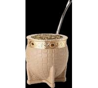 Mate Imperial Argentino Kit Mate, Taza de te Acero Inoxidable, With Straw Tea Gourd Mug One Bombilla (Straw), Wrapped Handmade Leather (Black) Ideal for Gift and Travel (beige)