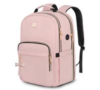 MATEIN 17 Inch Laptop Pink Backpack for Women, School Bag for Girls, Pink | Anti Theft Backpack with Charging Hole, Water Resistant, Bow Embellished Backpack for School, University, Travel and Work