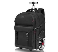 MATEIN Backpack with Wheels, 17 inch Travel Rucksack on Wheel, Black | Water Resistant Anti Theft with Password Lock, Big Wheels, Laptop Business Rolling Bag Suitable for Luggage Work School