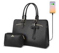 MATEIN Ladies Laptop Bags for Women Stylish, Leather Laptop Handbag with Notebook Compartment Designer Ladies Briefcase Work Bags for Women 15.6 Inch Laptop Tote Handbag for School, Office, Black
