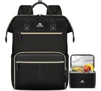 MATEIN Laptop Backpack with Removable Lunch bag, 15.6 Inch Laptop Rucksack for Women, Water Resistant Work Bags for Women, Black Backpack for School with Luggage Strap, Teacher, College, Picnic, Black