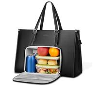 MATEIN Laptop Bags for Women with Insulated Leakproof Lunch Compartment, 15.6 Inch PU Leather Briefcase, Laptop Tote Work Bag with an Adjustable Handle, Designer handbag for School, Office, Black