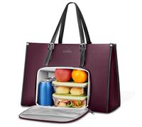 MATEIN Laptop Bags for Women with Insulated Leakproof Lunch Compartment, 15.6 Inch PU Leather Briefcase, Laptop Tote Work Bag with an Adjustable Handle, Designer Handbag for School, Office, Purple