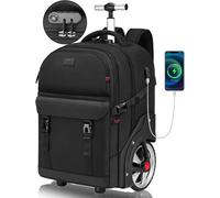 MATEIN Trolley Backpack with Wheels, 17.3 Inch Trolley Backpack with Large Wheels, 50L Travel Backpack with Wheels Including USB Charging Port & Combination Lock, Waterproof for Work Travel, Black