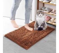 Mateju 2 Pcs Bath Mats for Bathroom Non-Slip, Soft Chenille Bathroom Rug Absorbent Shower Machine-Washable for Bath and Tub Toilet, Snuffle Mat for Adult Children Pets Dogs (40x60CM,Coffee)