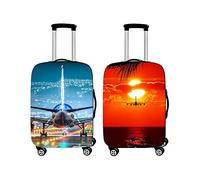 Mateju 2 Pieces Suitcase Cover 19-32 Inch Luggage Covers Protectors, 3D Aircraft Printing Trolley Case Protective Cover Washable Anti-Scratch Elastic Travel Suitcase Protector (M (22-25in),2)