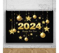 Mateju 2024 Happy New Year Backdrop New Year Party Photography Background Carnival Party Decor Banner Backdrops Family Photos Booth Studio Props Supplies (120x180cm,Style A)