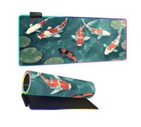 Mateju 3D Carp Print XXL 7 LED Colours Mouse Pad, Gaming Mouse Mat, 14 Modes Glow Desk Accessories, Non-Slip Rubber Base Desk Mat, Office Accessories for Gaming PC Laptop (Green 3,900x400x4mm)
