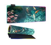 Mateju 3D Carp Print XXL 7 LED Colours Mouse Pad, Gaming Mouse Mat, 14 Modes Glow Desk Accessories, Non-Slip Rubber Base Desk Mat, Office Accessories for Gaming PC Laptop (Green 4,800x400x4mm)