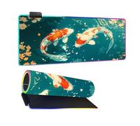 Mateju 3D Carp Print XXL 7 LED Colours Mouse Pad, Gaming Mouse Mat, 14 Modes Glow Desk Accessories, Non-Slip Rubber Base Desk Mat, Office Accessories for Gaming PC Laptop (Green 6,600x300x4mm)