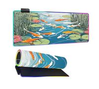 Mateju 3D Carp Print XXL 7 LED Colours Mouse Pad, Gaming Mouse Mat, 14 Modes Glow Desk Accessories, Non-Slip Rubber Base Desk Mat, Office Accessories for Gaming PC Laptop (Green 2,800x400x4mm)