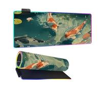 Mateju 3D Carp Print XXL 7 LED Colours Mouse Pad, Gaming Mouse Mat, 14 Modes Glow Desk Accessories, Non-Slip Rubber Base Desk Mat, Office Accessories for Gaming PC Laptop (Green 1,800x400x4mm)