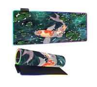 Mateju 3D Carp Print XXL 7 LED Colours Mouse Pad, Gaming Mouse Mat, 14 Modes Glow Desk Accessories, Non-Slip Rubber Base Desk Mat, Office Accessories for Gaming PC Laptop (Green 5,800x400x4mm)