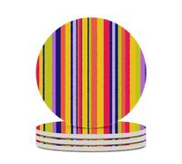 Mateju 4'' Coasters Set of 4/6, Rainbow Lines Ceramic Coasters with Cork Base Anti-Slip Round Table Mat, Absorbent Base Table Decor for Various Cups, Tables & Home Decor (Rainbow 1,Set of 4)