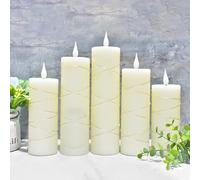 Mateju 5 Pieces LED Pillar Candles with Remote Control, Flameless LED Candles Flickering Flame Battery Operated with Timer for Bedroom Dining Room Holiday Party Festival Decor (White)