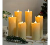 Mateju 6 Pieces LED Pillar Candles with Remote Control, Flameless LED Candles Flickering Flame Battery Operated with Timer for Bedroom Dining Room Holiday Party Festival Decor (Beige)