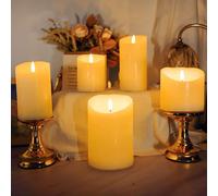 Mateju 8 Pieces LED Pillar Candles with Remote Control, Flameless LED Candles Flickering Flame Battery Operated with Timer for Bedroom Dining Room Holiday Party Festival Decor (Beige)