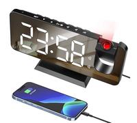 Mateju Alarm Clock Bedside, Portable Bedrooms Digital Clock with Wireless Charging, USB Charging Port, Dimmable LED Display, Night Light, With Projection (Black-White)