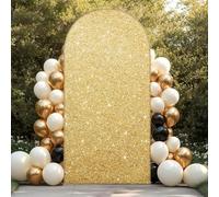 Mateju Arch Backdrop Cover, Arch Backdrop Stand Cover for Round Top, 3D Style, Double Sided, Spandex Elastic, for Decoration Party Wedding Birthday Ceremony Banquet (Golden Color,6.6FT 100x200cm)