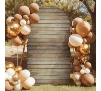 Mateju Arch Backdrop Cover,Arch Backdrop Stand Cover for Round Top, 3D Wooden Board Style Double Sided Spandex Elastic, for Party Wedding Birthday Ceremony Banquet (Vintage Style,4FT 55x120cm)
