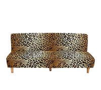 Mateju Armless Sofa Bed Cover, Leopard Print Folding Sofa Bed Cover without Armrests, Non Slip Stretch Futon Slipcover Protector for 2-3 Seater, Washable Couch Slipcovers (L 190-230CM,leopard)
