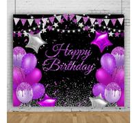 Mateju Backdrop Happy Birthday Balloon Decoration Photography Background Party Banner Suplies Photo Vinyl Backdrop, Video Live Streaming Photo Studio Props Home Decor (5x3 FT,Purple 2)