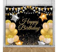 Mateju Backdrop Happy Birthday Balloon Decoration Photography Background Party Banner Suplies Photo Vinyl Backdrop, Video Live Streaming Photo Studio Props Home Decor (7x5 FT,Yellow)
