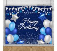 Mateju Backdrop Happy Birthday Balloon Decoration Photography Background Party Banner Suplies Photo Vinyl Backdrop, Video Live Streaming Photo Studio Props Home Decor (7x5 FT,Blue)
