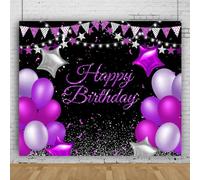 Mateju Backdrop Happy Birthday Balloon Decoration Photography Background Party Banner Suplies Photo Vinyl Backdrop, Video Live Streaming Photo Studio Props Home Decor (5x3 FT,Purple 1)