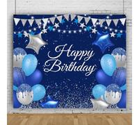 Mateju Backdrop Happy Birthday Balloon Decoration Photography Background Party Banner Suplies Photo Vinyl Backdrop, Video Live Streaming Photo Studio Props Home Decor (5x3 FT,Light Blue)