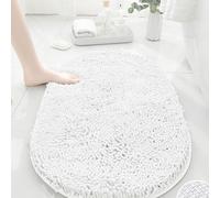 Mateju Bath Mats for Bathroom Non-Slip Elliptical Chenille Bathroom Rug Absorbent Shower Machine-Washable for Bath and Tub Toilet, Snuffle Mat for Children Pets Cats (50x80CM,White)