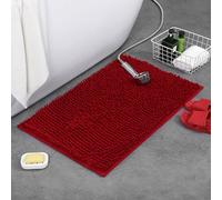 Mateju Bath Mats for Bathroom Non-Slip Rectangle Chenille Bathroom Rug Absorbent Shower Machine-Washable for Bath and Tub Toilet, Snuffle Mat for Children Pets Cats (Dark Red,50x80CM)