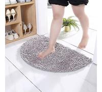 Mateju Bath Mats for Bathroom Non-Slip, Semi-Circular Chenille Bathroom Rug Absorbent Shower Machine-Washable for Bath and Tub Toilet, Snuffle Mat for Adult Children Pets Dogs (35x50CM,Grey)