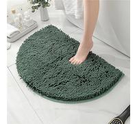 Mateju Bath Mats for Bathroom Non-Slip, Soft Chenille Semi Circle Bathroom Rug Absorbent Shower Machine Washable for Bath and Tub Toilet, Snuffle Mat for Dogs and Puppies (40 * 60CM,Dark green)