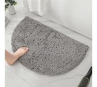 Mateju Bath Mats for Bathroom Non-Slip, Soft Chenille Semi Circle Bathroom Rug Absorbent Shower Machine Washable for Bath and Tub Toilet, Snuffle Mat for Dogs and Puppies (40 * 60CM,Light grey)