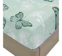 Mateju Chic Butterfly Print Fitted Sheet for Single Double King Size Bed, Microfiber Fitted Bed Sheets Soft Breathable Fade Resistant, Deep Pocket 30cm, No Pillowcases (Light Green,King)