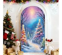 Mateju Christmas Arch Backdrop Cover, Arch Backdrop Stand Cover for Round Top, Double Sided, Spandex Elastic, for Decoration Party Birthday Ceremony Banquet (Winter C,7.2FT 122x220cm)