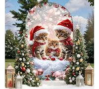 Mateju Christmas Arch Backdrop Cover, Arch Backdrop Stand Cover for Round Top, Double Sided, Spandex Elastic, for Decoration Party Birthday Ceremony Banquet (Cute Cat A,5FT 65x150cm)