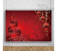 Mateju Christmas Photography Backdrop Christmas Elements Photography Background Cloth Xmas Party Decor Vinyl Backdrops Portrait Photo Studio Supplies Booth Props (4x2.5 FT,red ribbon)