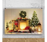 Mateju Christmas Photography Backdrop Fireplace Theme Photography Background Indoors Xmas Tree Christmas Party Decor Backdrops Vinyl Photo Studio Supplies Booth Props (10x6.5 FT,Style K)