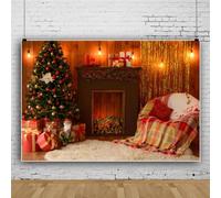 Mateju Christmas Photography Backdrop Fireplace Theme Photography Background Indoors Xmas Tree Christmas Party Decor Backdrops Vinyl Photo Studio Supplies Booth Props (5x3 FT,Style H)