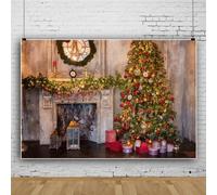 Mateju Christmas Photography Backdrop Fireplace Theme Photography Background Indoors Xmas Tree Christmas Party Decor Backdrops Vinyl Photo Studio Supplies Booth Props (7x5 FT,Style F)