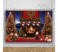 Mateju Christmas Photography Backdrop Fireplace Theme Photography Background Indoors Xmas Tree Christmas Party Decor Backdrops Vinyl Photo Studio Supplies Booth Props (5x3 FT,Style D)