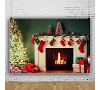 Mateju Christmas Photography Backdrop Fireplace Theme Photography Background Indoors Xmas Tree Christmas Party Decor Backdrops Vinyl Photo Studio Supplies Booth Props (10x7 FT,Style G)